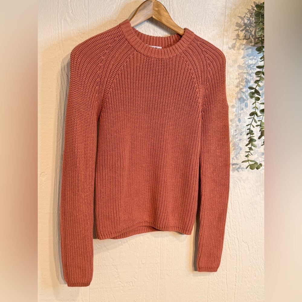 JANE crewneck shaker stitch cotton sweater NWOT rose